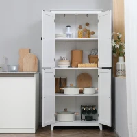 HOMCOM Mobile Cucina a 4 Ante con Mensole Regolabili e Base Rialzata in Legno, 80x40x182cm, Bianco(m-9)