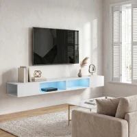 HOMCOM Móvel de TV Suspenso com Luzes LED e Estantes Abertas para Televisão até 75'' 177,8x30x18 cm Branco(m-9)