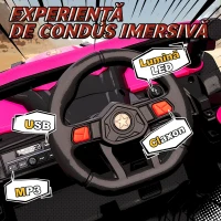 AIYAPLAY Mașină Electrică UTV pentru Copii 12V cu Centură, Telecomandă, Suspensii, USB, 3-7 km/h, 3-5 Ani, Roz(m-7)