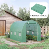 Outsunny Folie pentru seră din PE cu 6 ferestre, ușă rulabilă și margini pentru îngropare, 3x2x2 m, verde(m-2)