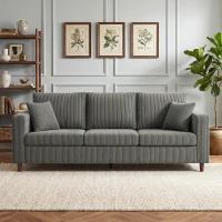 HOMCOM 3 Seater Sofa with Wide Seat, Corduroy Fabric Couch with Deep Seat, Spring Cushion, Light Grey(m-8)
