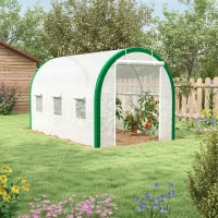 Outsunny Tunnel-Gewächshaus, Treibhaus, Reißverschlusstüren, Netzfenster, Metallrahmen, 3,5 x 2 x 2m, Weiß(m-2)