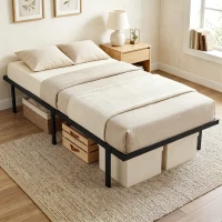 HOMCOM 3ft Single Bed Frame with Underbed Storage, Metal Platform Bed Frame with Steel Slat Support, No Box Spring Needed(m-14)