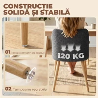 HOMCOM Set de 2 Scaune de Masă Tapițate cu Picioare din Lemn de Hevea, Țesătură, Gri Deschis(m-7)