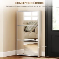 HOMCOM Meuble à chaussures 9 paires, armoire à chaussures étroite, 3 tiroirs rabattables et portes miroirs, 65x17x114,5cm blanc(m-6)