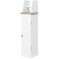 kleankin Mobile Bagno Porta Carta Igienica Salvaspazio con Armadietto e Mensola Regolabile, 18x20x80 cm, Bianco(m-11)