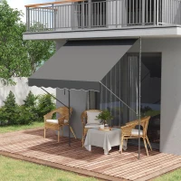 Outsunny Toldo Manual Retrátil Ajustável 200x170x200-290 cm com Manivela Proteção Solar UV40+ para Varanda Jardim Cinza(m-10)