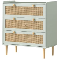 HOMCOM Schlafzimmer-Kommode mit 3 Schubladen, Rattan-Fronten, Kleiderkommode für Flur, Eingangsbereich, MDF, Grün(m-11)