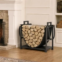 Outsunny Suport pentru Lemne de 48 cm cu Geantă, din Oțel, Capacitate 50 kg, pentru Șemineu, Negru(m-2)