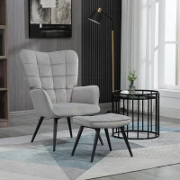 HOMCOM Fotoliu de Design Tapițat cu Brațe și Suport pentru Picioare Integrat din Țesătură cu Efect de Catifea, Gri Deschis(m-6)
