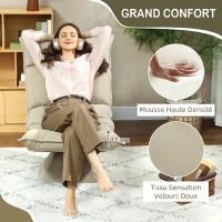 HOMCOM Chaise de sol pivotante à 360°, fauteuil pliable en velours avec dossier réglable 5 positions, 70x62x95cm, beige(m-6)