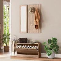 HOMCOM Set Mobili da Ingresso con Panca Scarpiera, Appendiabiti a Muro e Specchio, 80x27x46.5 cm, Marrone Scuro(m-10)
