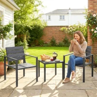 Outsunny Set da Giardino 3pz con 2 Sedie da Esterno e Tavolino da Caffè, in HDPE e Metallo, Grigio Scuro(m-8)