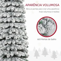 HOMCOM Árvore de Natal Estreita Nevada 240 cm com 603 Ramos e Suporte Metálico Dobrável para Sala de Estar, Interior, Verde(m-7)