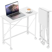 HOMCOM Bureau pliant table d'ordinateur 80 x 40 cm sur roulettes pour bureau à domicile, chambre, petits espaces, blanc(m-11)