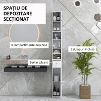 HOMCOM Coloană de Baie Economisitoare de Spațiu cu 2 Dulapuri, 3 Rafturi Deschise și Sertar, din Lemn, 20x20x178 cm, Alb(m-4)