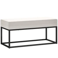 HOMCOM Bancă de intrare modernă din oțel, spumă și material catifelat cu picioare reglabile, 94x42x44 cm, crem(m-11)