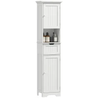HOMCOM Mobile Colonna Bagno in Legno con 2 Armadietti con Sensore, Ripiano Aperto e Cassetto, 40x30x170 cm, Bianco(m-11)