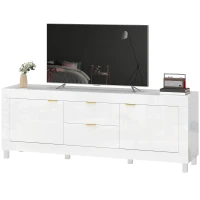 HOMCOM TV-Schrank für Fernseher bis zu 75 Zoll, modernes Entertainment-Center mit 2 Schränken und 2 Schubladen, Hochglanz Weiß(m-11)