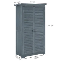 Outsunny Dulap de Exterior din Lemn cu 2 Uși Tip Jaluzea și Rafturi Interne, 87x46.5x160 cm, Gri(m-3)
