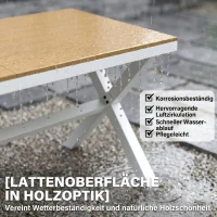 Outsunny Gartenmöbel Set Sitzgruppe 7-teilig Tisch mit 6 stapelbare Stühlen Holzoptik Aluminiumrahmen Teak(m-5)