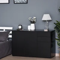 HOMCOM Aparador de Sala de Estar com 3 Portas 2 Gavetas e Prateleira Interior Ajustável Móvel Auxiliar de Armazenamento para Cozinha Dormitório Anti-Rolamento 117x36x74 cm Preto(m-2)