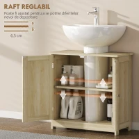 kleankin Dulap sub Chiuvetă cu 2 Uși, Raft Reglabil și Decupaj în Formă de U, 60x30x60 cm, Stejar(m-6)