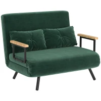 HOMCOM Canapea extensibilă 3 în 1 cu material cu efect de catifea, spătar reglabil și 2 perne, 102x73x81 cm, verde(m-10)