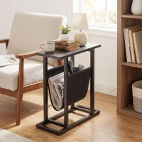 HOMCOM Beistelltisch mit Stofftasche, Couchtisch mit Stahlrahmen, Kompakter Sofatisch, Schwarz(m-9)