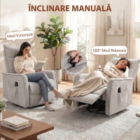 HOMCOM Fotoliu Masaj Reclinabil cu Încălzire Rotativ din Chenille cu Suport pentru Picioare și Telecomandă, Gri Deschis(m-5)
