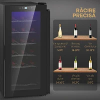 HOMCOM Frigider pentru Vinuri cu Capacitate de 18 Sticle, Display Digital, Lumină LED și Control al Temperaturii, Negru(m-6)