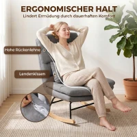 HOMCOM Schaukelstuhl Schaukelsessel mit Leinenoptik, Lendenkissen, hoher Rücken, breite Sitzfläche, Doppelpolsterung, Hellgrau(m-5)