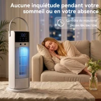 HOMCOM Ventilateur de table colonne avec brumisateur, ventilateur de bureau 3 vitesses, oscillation 90°, blanc(m-7)