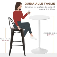 HOMCOM Tavolo Bar Isola Cucina Rotondo Alto Salvaspazio Ø60x102 cm Bianco(m-7)