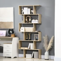 HOMCOM Bücherregal Wandregal Raumteiler Eckregal Standregal Aktenregal 6 Fächer Eiche L80 x B23 x H192 cm(m-10)