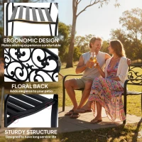 Outsunny Metal Garden Bench with Floral Backrest and Armrests - Black(m-5)