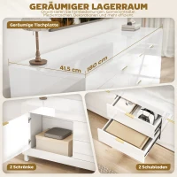 HOMCOM TV-Schrank für Fernseher bis zu 75 Zoll, modernes Entertainment-Center mit 2 Schränken und 2 Schubladen, Hochglanz Weiß(m-5)