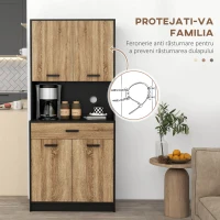 HOMCOM Bufet de Bucătărie din Lemn cu 2 Dulapuri cu Uși Duble și Sertar, 80x40x180 cm, Negru și culoare Lemn(m-6)