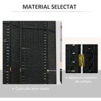 HOMCOM Paravan decorativ pliabil cu 6 panouri, împletit, 240x170 cm, negru(m-6)