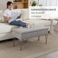 HOMCOM Bancă pentru capătul patului cu spațiu de depozitare, din material textil și picioare din oțel, 100x40x49 cm, gri deschis(m-9)