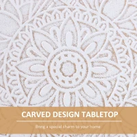 HOMCOM Coffee Table, Carved Floral Round Table with Tray-style Top and Wood Legs, Modern Side Table for Living Room, Set of 2, White(m-5)