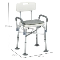 HOMCOM Scaun de duș reglabil pe înălțime, cu brațe și pernă detașabilă, 53.5x52x80-90 cm, alb(m-3)