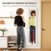 HOMCOM Oglindă iluminată cu lumini LED reglabile și buton tactil, din sticlă și MDF, 40x5x160 cm, albă(m-4)