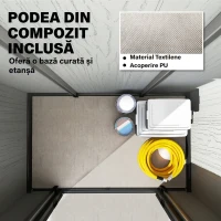 Outsunny Depozit de grădină, șopron, depozit pentru unelte, din plastic, cu podea, cadru metalic, guri de aerisire, 2 ferestre, uși duble blocabile, acoperiș înclinat, 3m², gri(m-6)