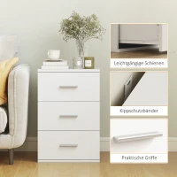 HOMCOM Nachttisch mit 3 Schubladen, Beistell-Kommode für Schlafzimmer, MDF, Weiß(m-6)