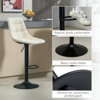 HOMCOM Lot de 2 tabourets de bar, chaises de bar en chenille hauteur réglable avec dossier pivotant 360° 47x48x117,5cm beige(m-8)