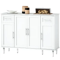 HOMCOM Comodă Buffet Elegantă cu 2 Sertare și 3 Dulapuri cu Rafturi Reglabile, din Lemn, 120x38x86 cm, Alb(m-12)