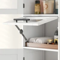 HOMCOM Coluna Casa de Banho com Porta de Vidro Prateleiras Ajustáveis Gaveta para Espaços Pequenos 40x31x170 cm Branco(m-9)