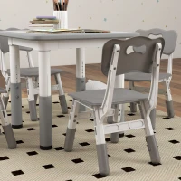 AIYAPLAY Set Masă și Scaune pentru Copii, 5 piese cu 4 Scaune Reglabile 32x36x52.5-56 cm și Masă 60x60x46-58 cm, Gri(m-9)