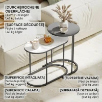 HOMCOM Set 2 Mese de Cafea Suprapozabile cu Cadru din Metal pentru Living și Birou, Gri și Alb(m-7)